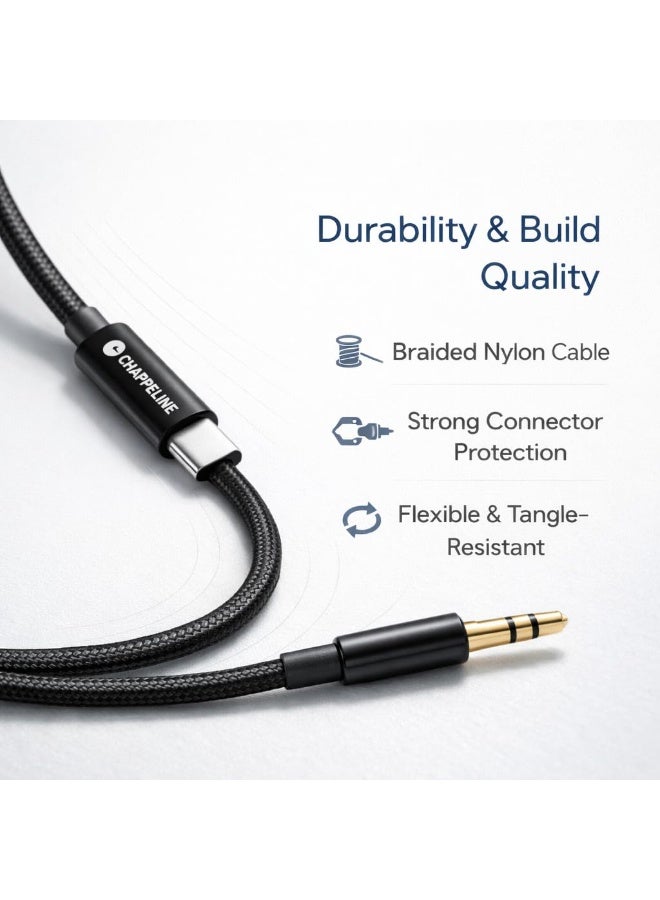 تشابي لاين  كابل صوت اي او اكس من 3.5 ملم إلى USB-C، كابل استريو Hi-Fi، موصلات مطلية بالذهب، أسود، طراز CA36 - Image 4